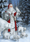 Red Arctic Santa with Polar Bears, Foxes, Owl W8