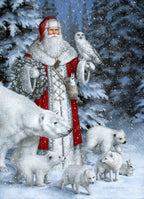 Red Arctic Santa with Polar Bears, Foxes, Owl W8