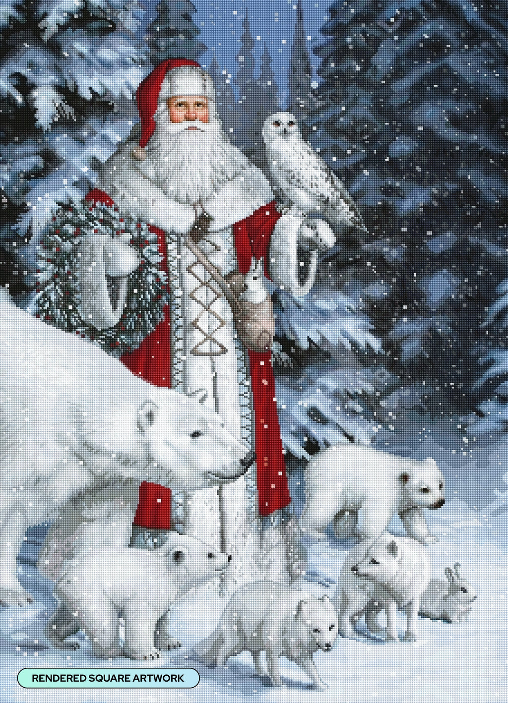Red Arctic Santa with Polar Bears, Foxes, Owl W8