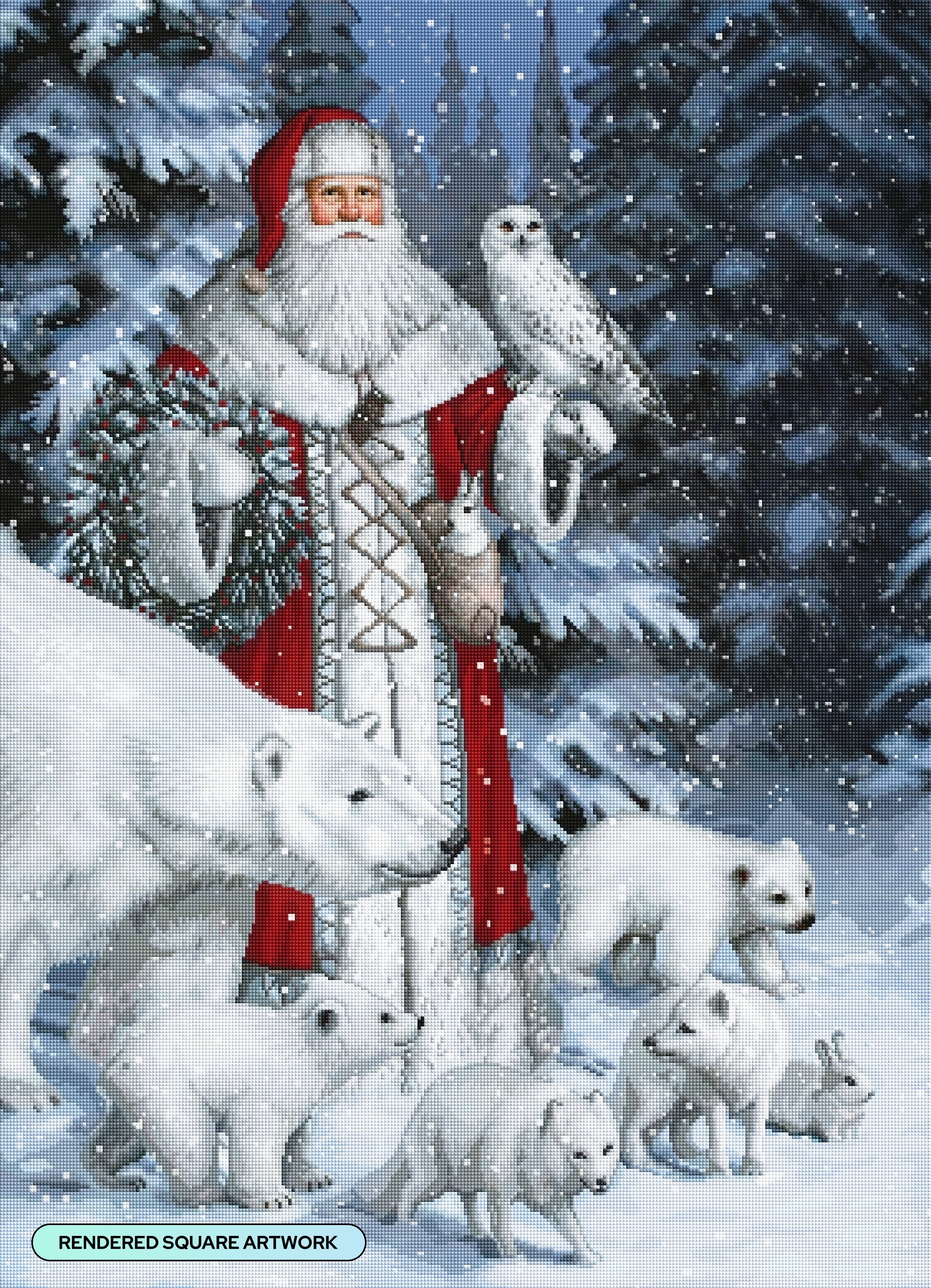 Red Arctic Santa with Polar Bears, Foxes, Owl W8